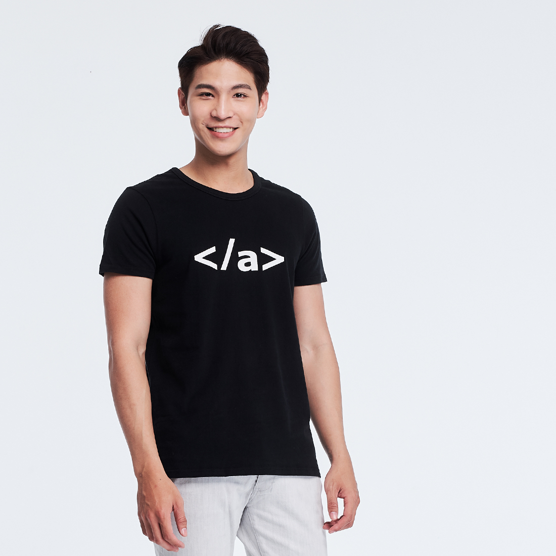 結束超連結 短袖 蜜桃棉 男T 黑色