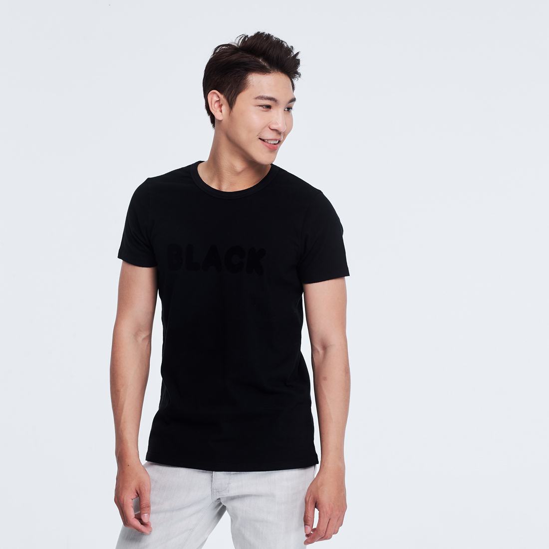 BLACK 短袖 蜜桃棉 男T 黑色