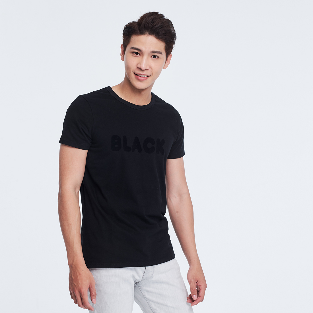 BLACK 短袖 蜜桃棉 男T 黑色