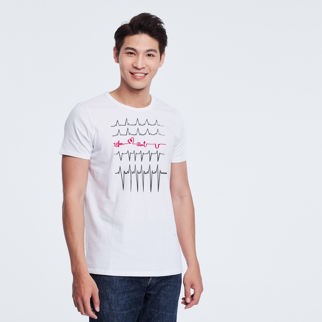 心電圖 蜜桃棉 男T 短袖 戀人白