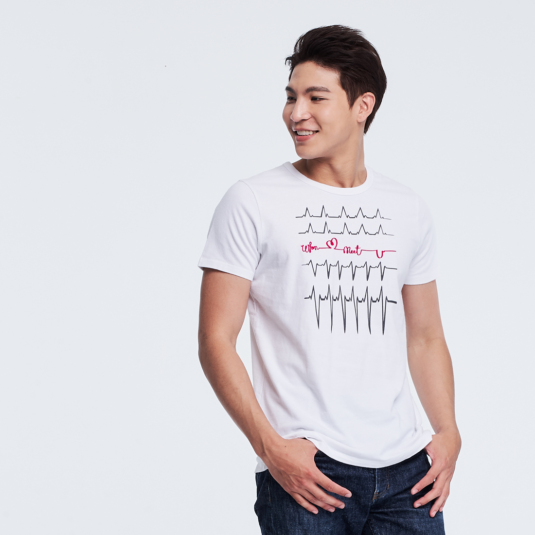心電圖 蜜桃棉 男T 短袖 戀人白