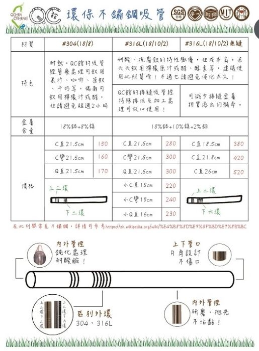 台灣 QC SUS316L-細(C)彎  單支