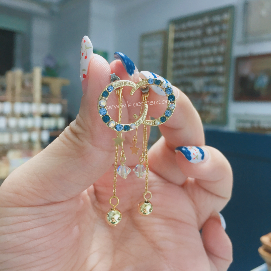 [日本制] 月亮閃鑽流星耳環(2色)