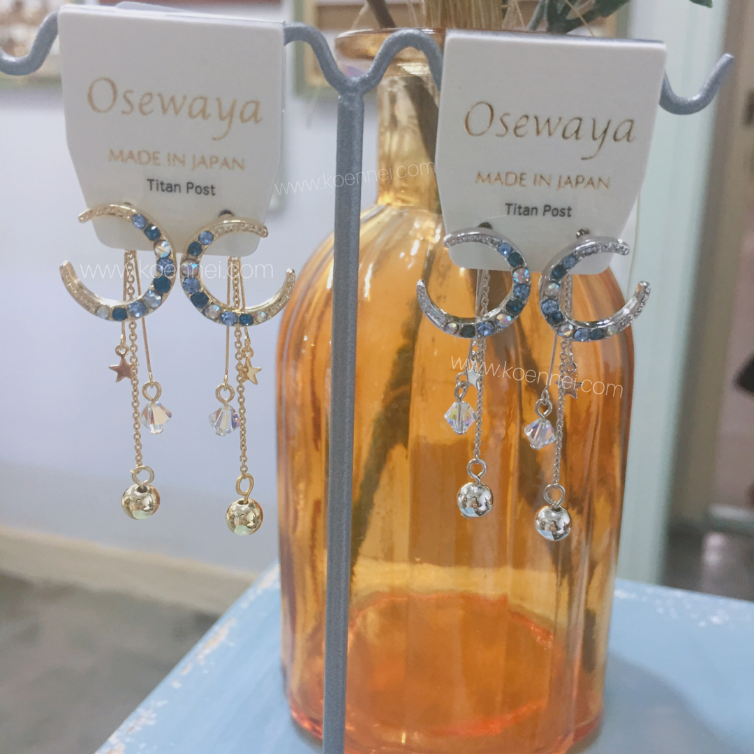 [日本制] 月亮閃鑽流星耳環(2色)