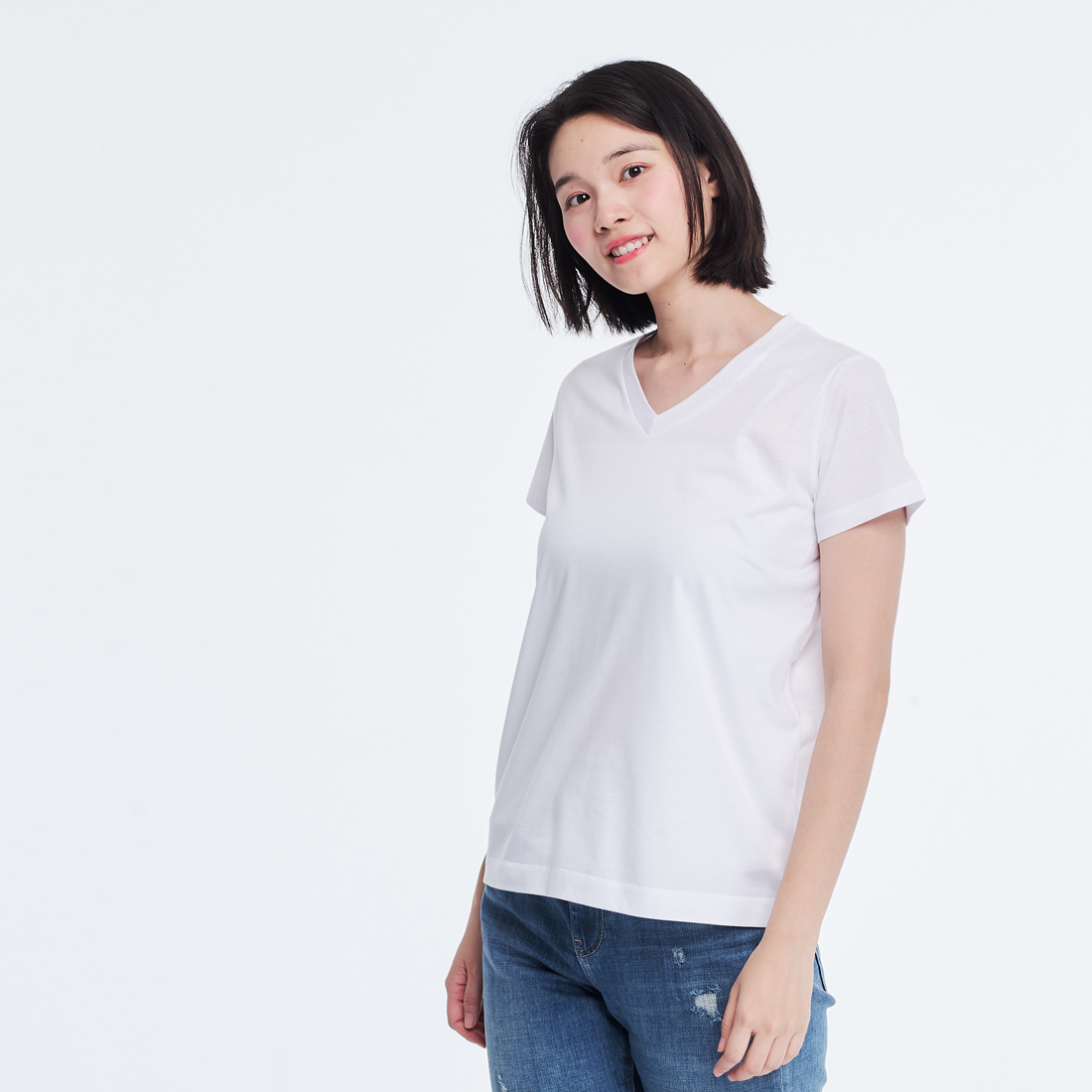 珠光棉V領TEE/純白