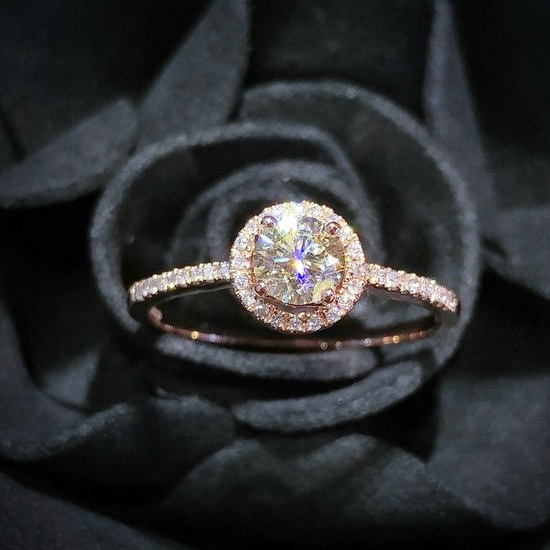 全新18K玫瑰金【單粒40份鑽石】配小鑽共49份戒指