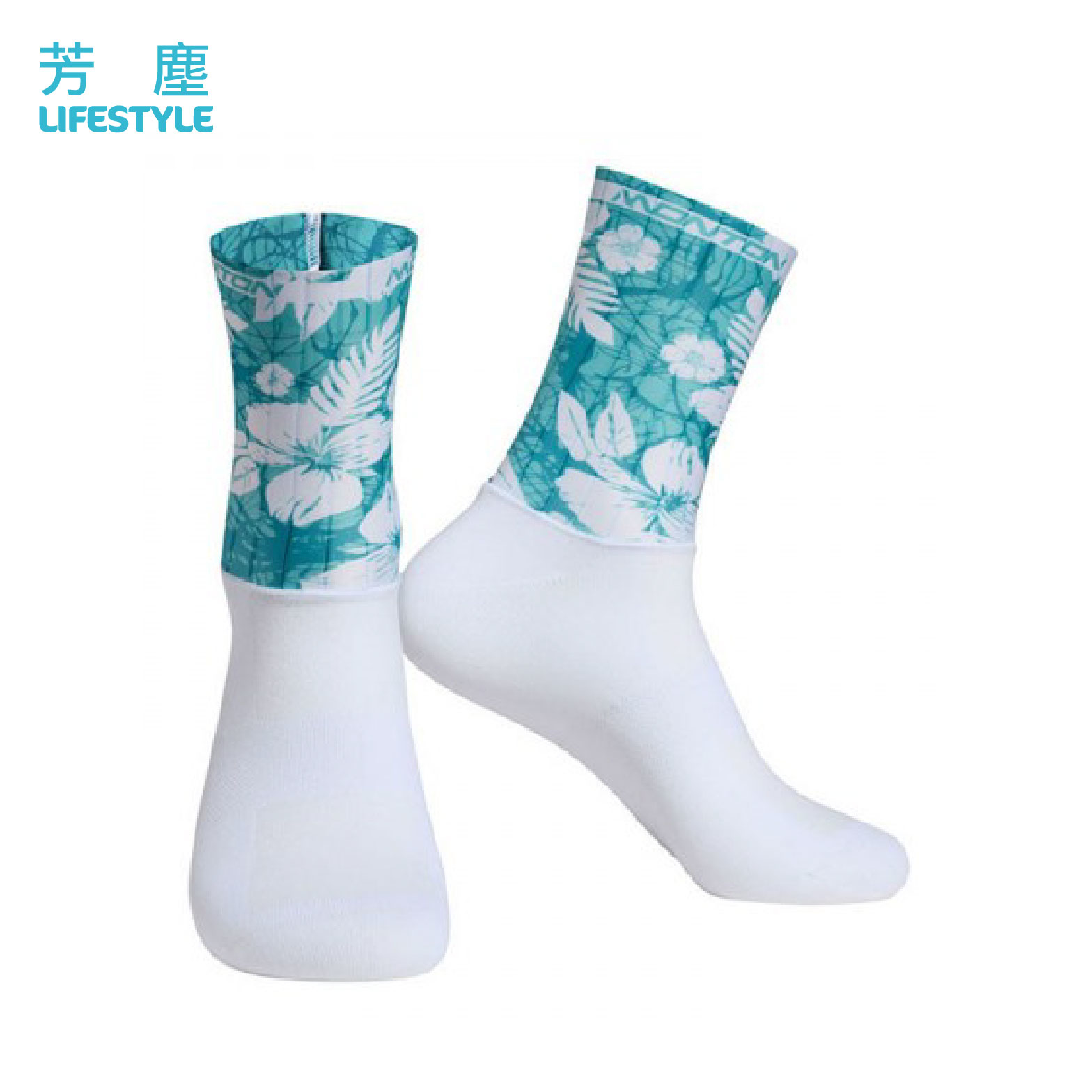 芳塵 女款 短筒襪 - 白綠