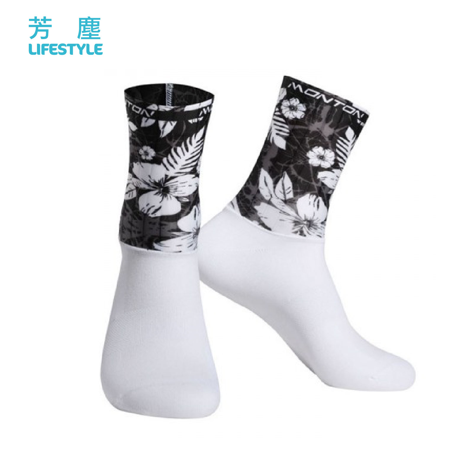 芳塵 女款 短筒襪 - 白黑