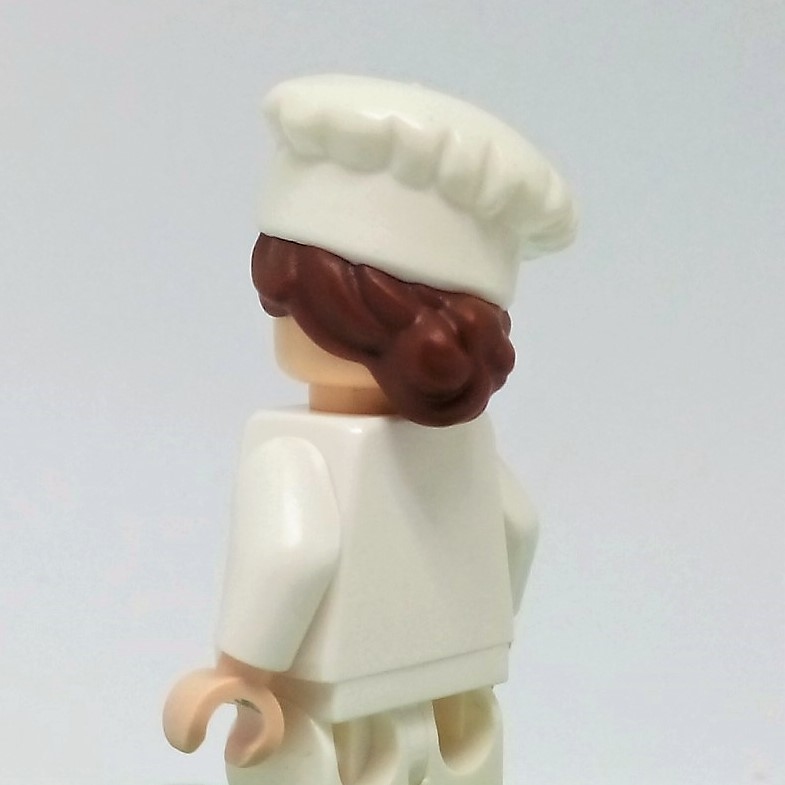 31895pb01 Hair Combo, Hat with Hair, Cook's (Toque) with Reddish Brown Hair in Bun Pattern