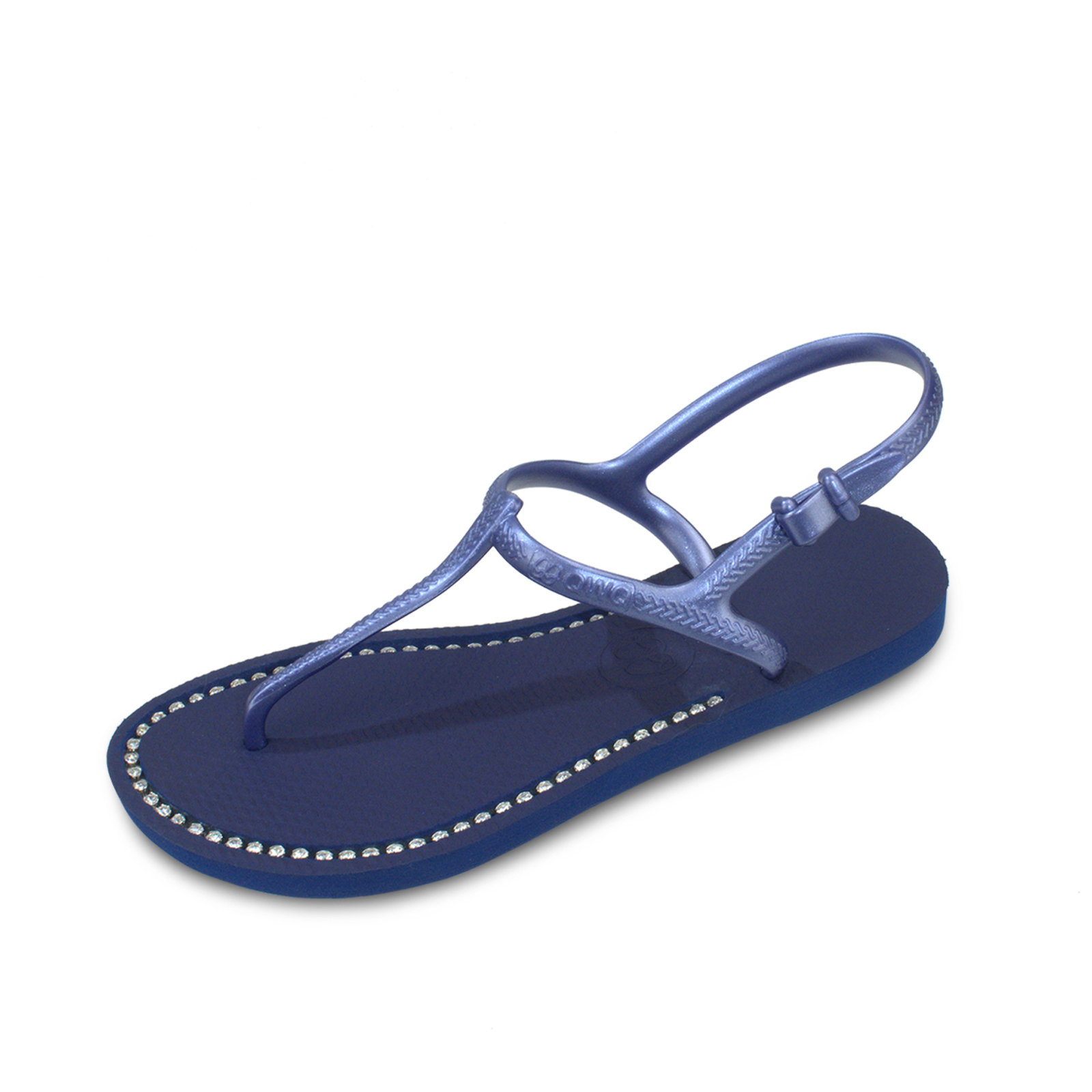 女款綁帶T字涼鞋 寶石藍色 國際知名水鑽元素 腳型修長款