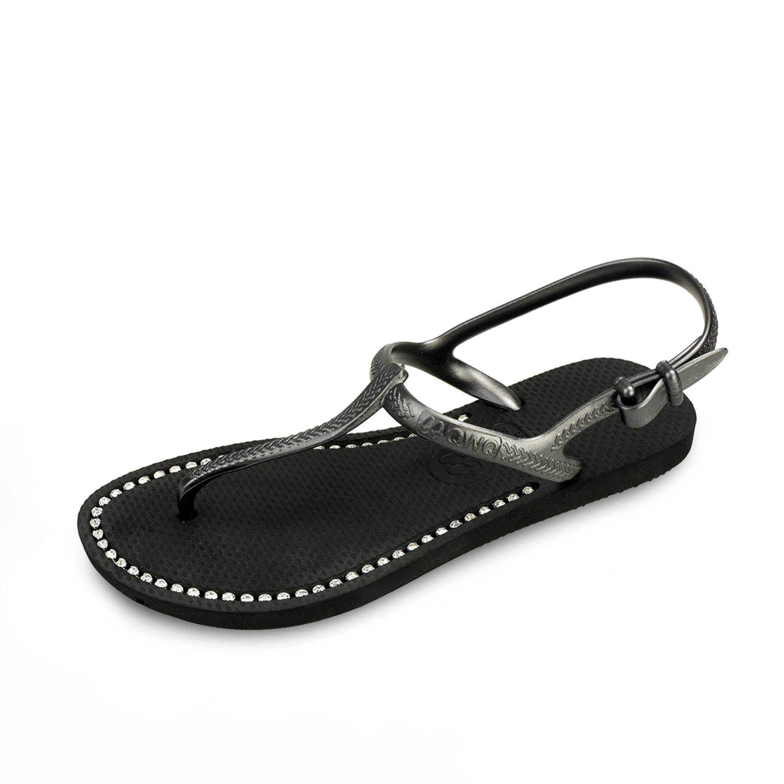 女款綁帶T字涼鞋 爵士黑色 國際知名水鑽元素 腳型修長款