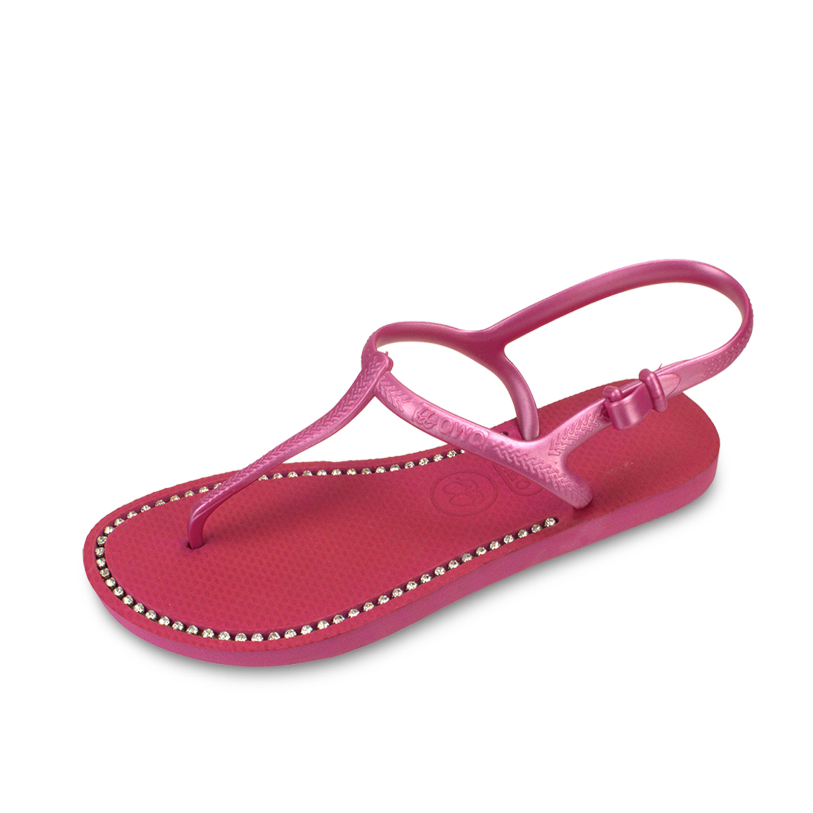 女款綁帶T字涼鞋 俏麗粉色 國際知名水鑽元素 腳型修長款