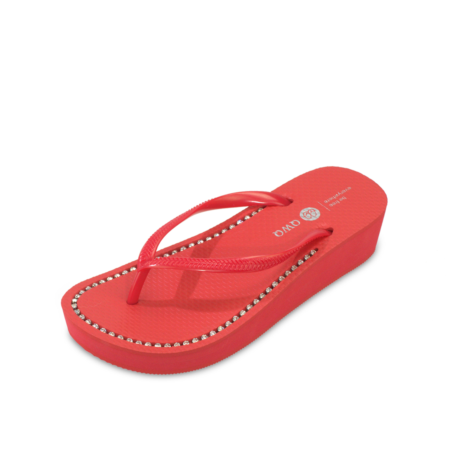 璀璨厚底拖鞋 女款小厚底3cm 國際知名水鑽元素 搖滾紅色