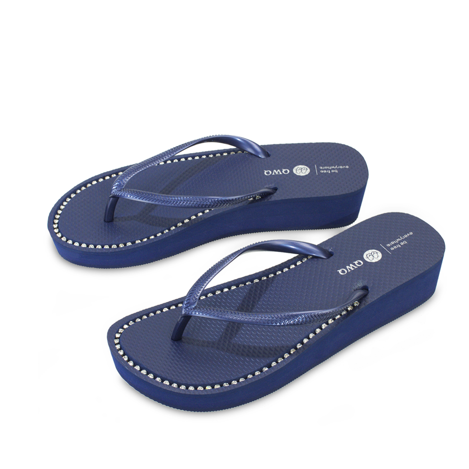 璀璨厚底拖鞋 女款小厚底3cm 國際知名水鑽元素 寶石藍色