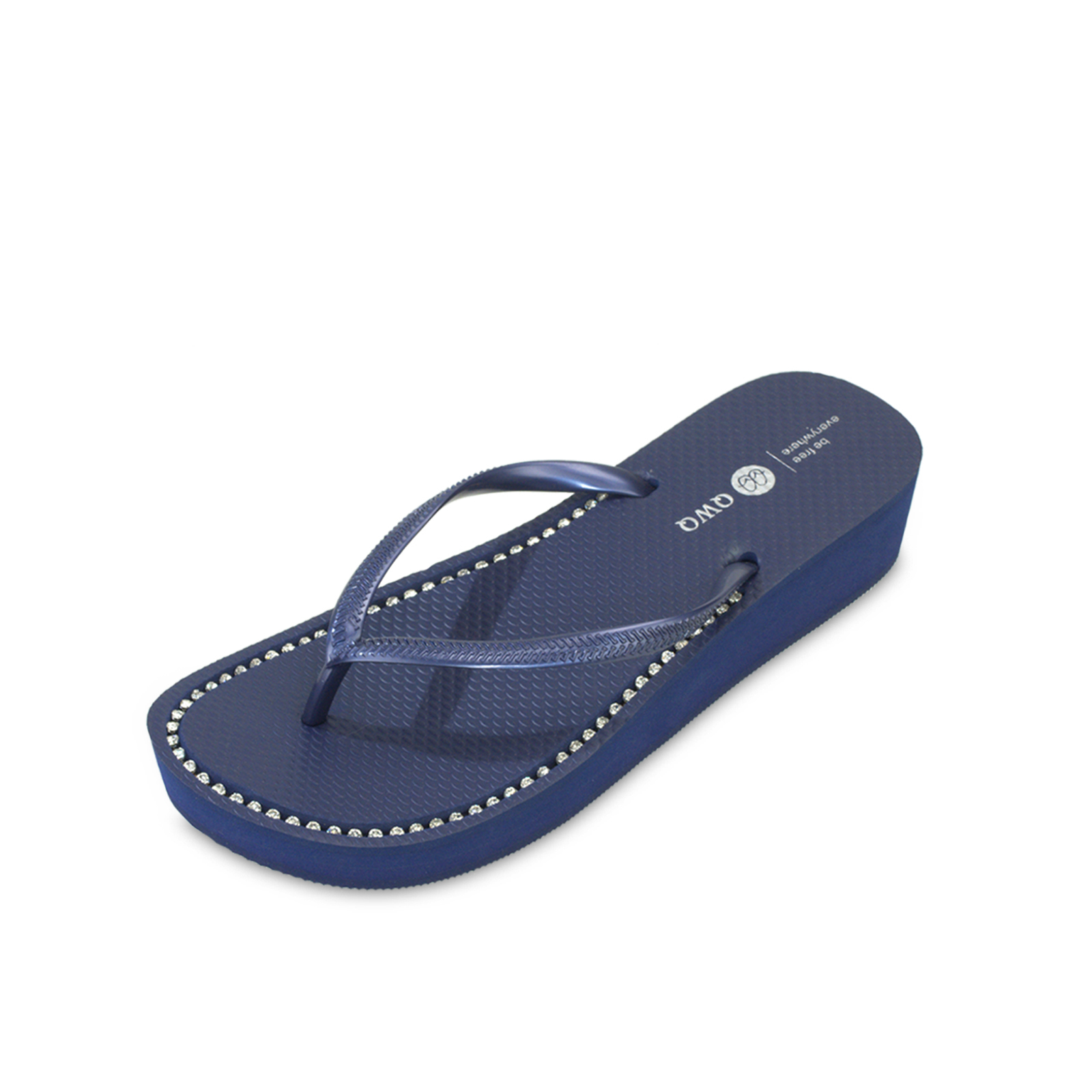 璀璨厚底拖鞋 女款小厚底3cm 國際知名水鑽元素 寶石藍色