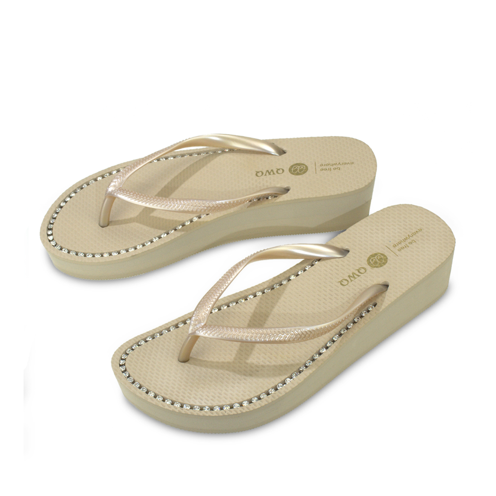 璀璨厚底拖鞋 女款小厚底3cm 國際知名水鑽元素 香檳金色