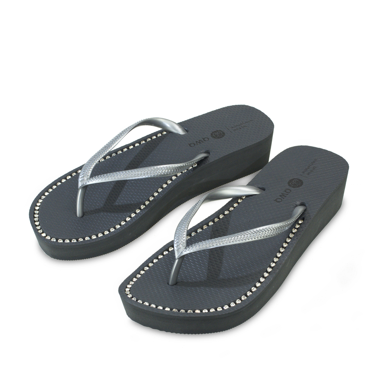 璀璨厚底拖鞋 女款小厚底3cm 國際知名水鑽元素 尊榮灰色