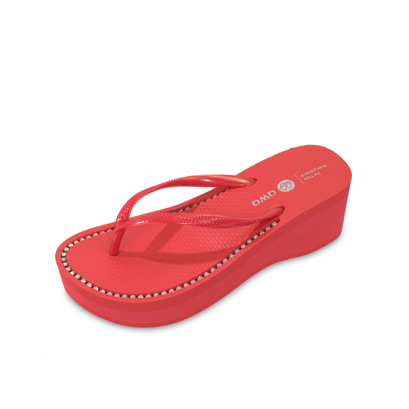 璀璨厚底拖鞋 女款大厚底6cm 國際知名水鑽元素 搖滾紅色