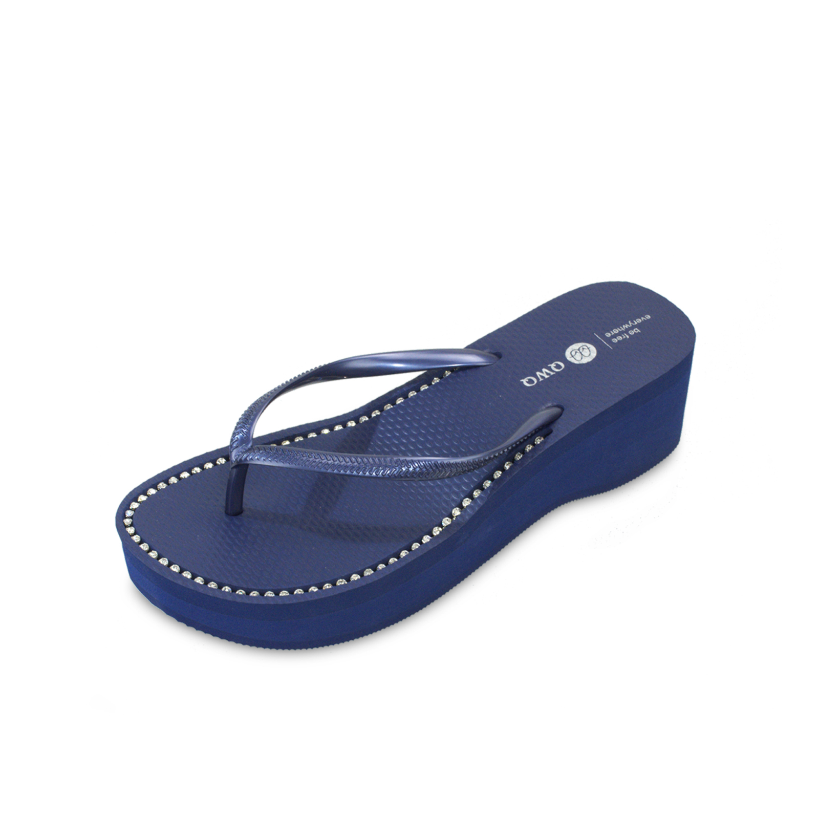 璀璨厚底拖鞋 女款大厚底6cm 國際知名水鑽元素 寶石藍色