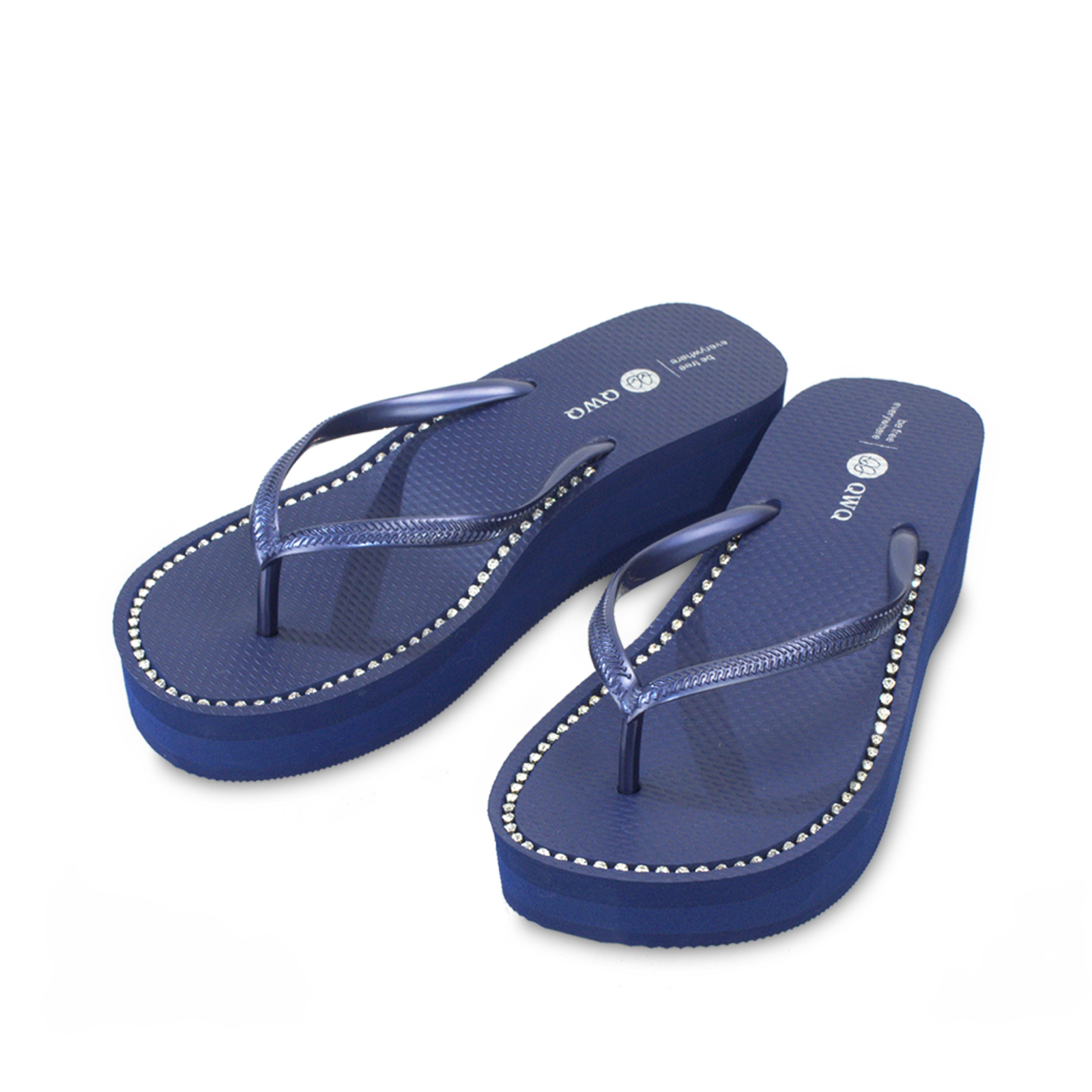 璀璨厚底拖鞋 女款大厚底6cm 國際知名水鑽元素 寶石藍色