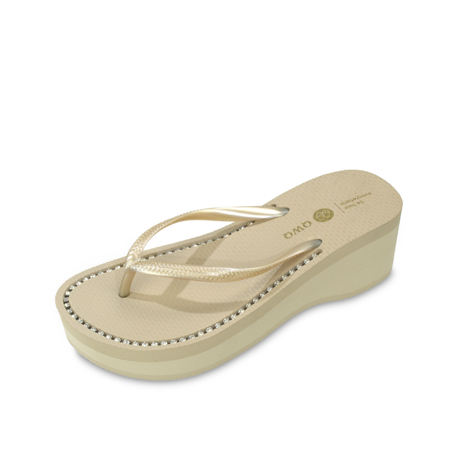 璀璨厚底拖鞋 女款大厚底6cm 國際知名水鑽元素 香檳金色