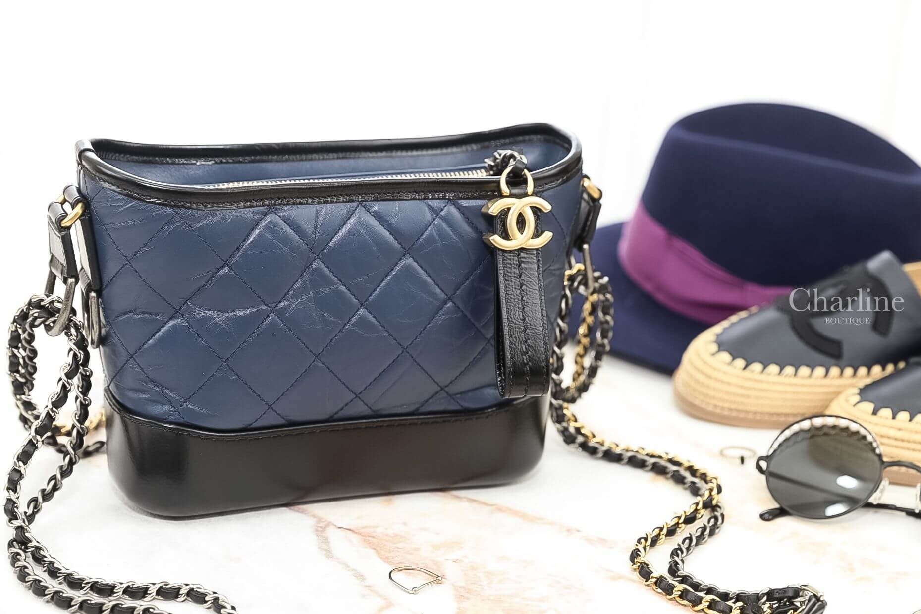 Chanel Gabrielle Small Hobo Bag 深藍色金銀鍊拼接小型鍊帶手袋