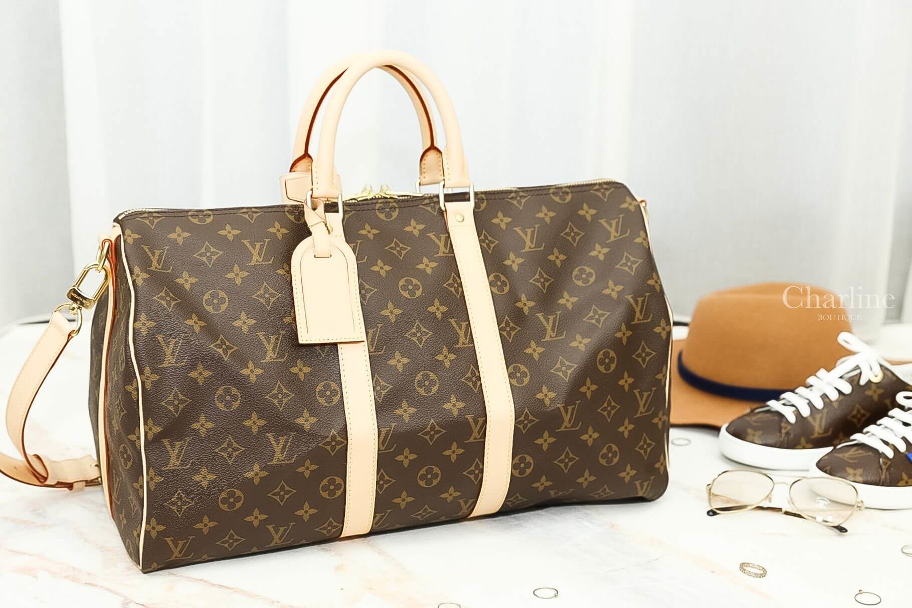 Louis Vuitton Keepall Bandoulière 45 咖啡色手提肩背包