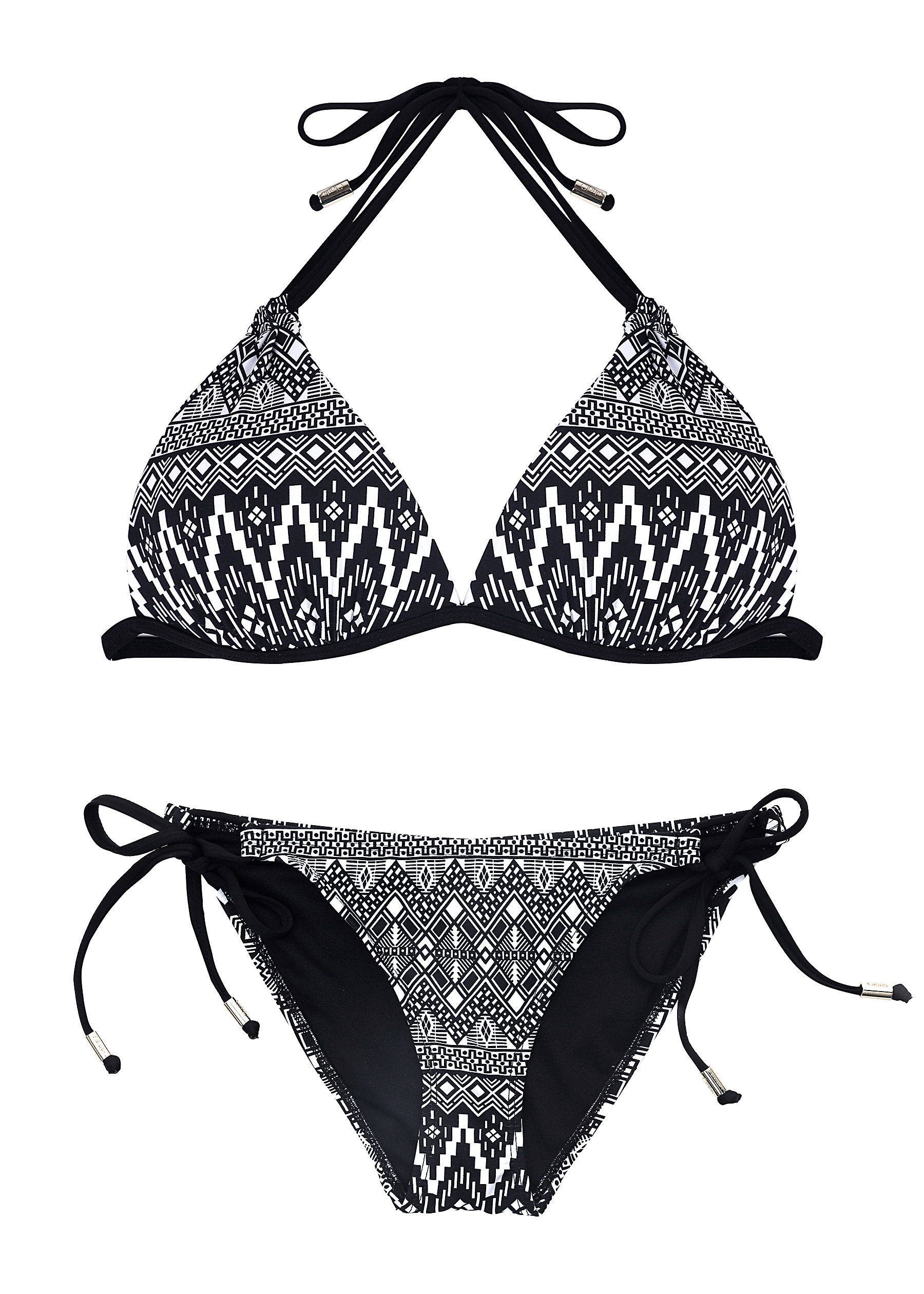 雙綁帶抓皺提臀泳褲《褲子》- 波西米亞黑