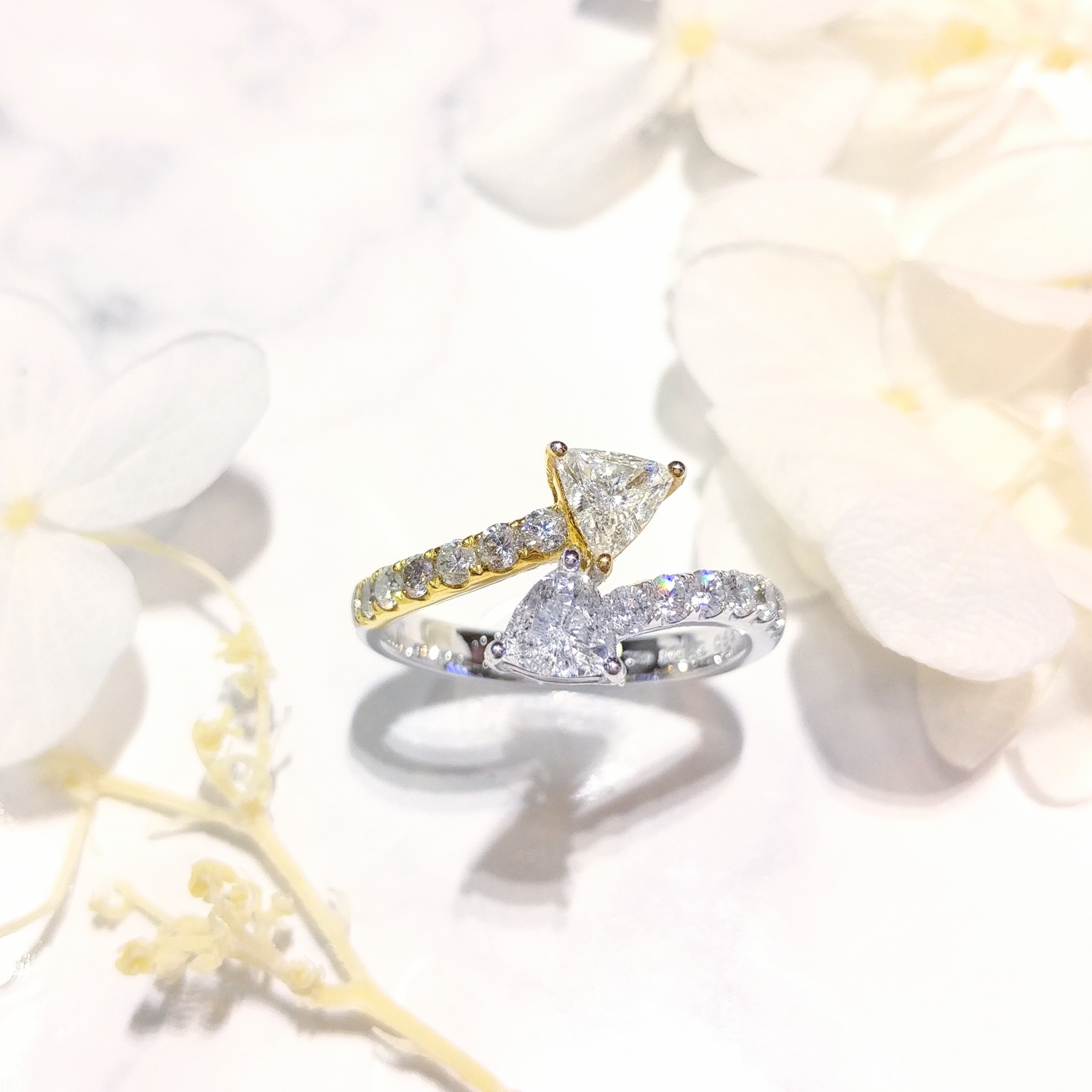 全新18K金【單粒68份三角鑽石】配小鑽共1卡10份鑽石戒指