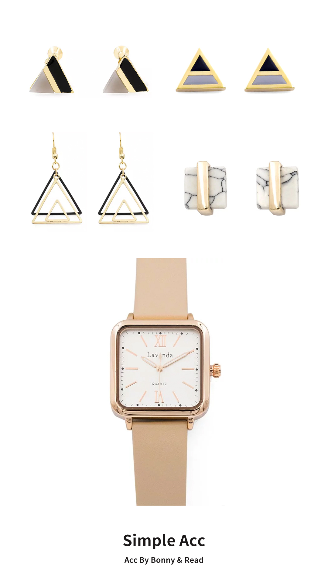 [韓國] 三角哲學夾式耳環  / [韓國] 雙色三角耳環 /  三角漣漪耳環 / 白晝滯留耳環 / [韓國] STACCATO 極致的優雅方框手錶