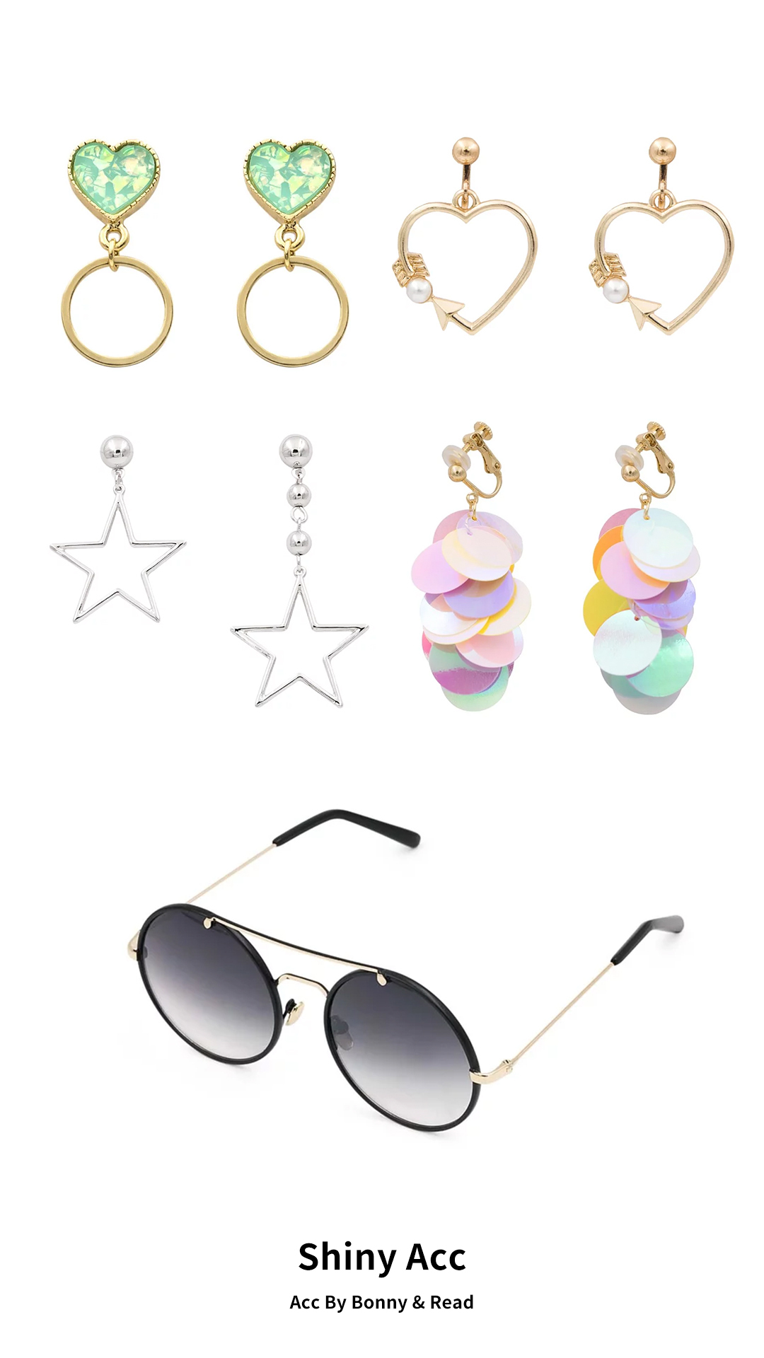 [韓國] 夏日愛戀夾式耳環 / 邱比特之心耳環 / 墜落之星耳環 / 維多利亞的夜景夾式耳環 / 復古年代墨鏡