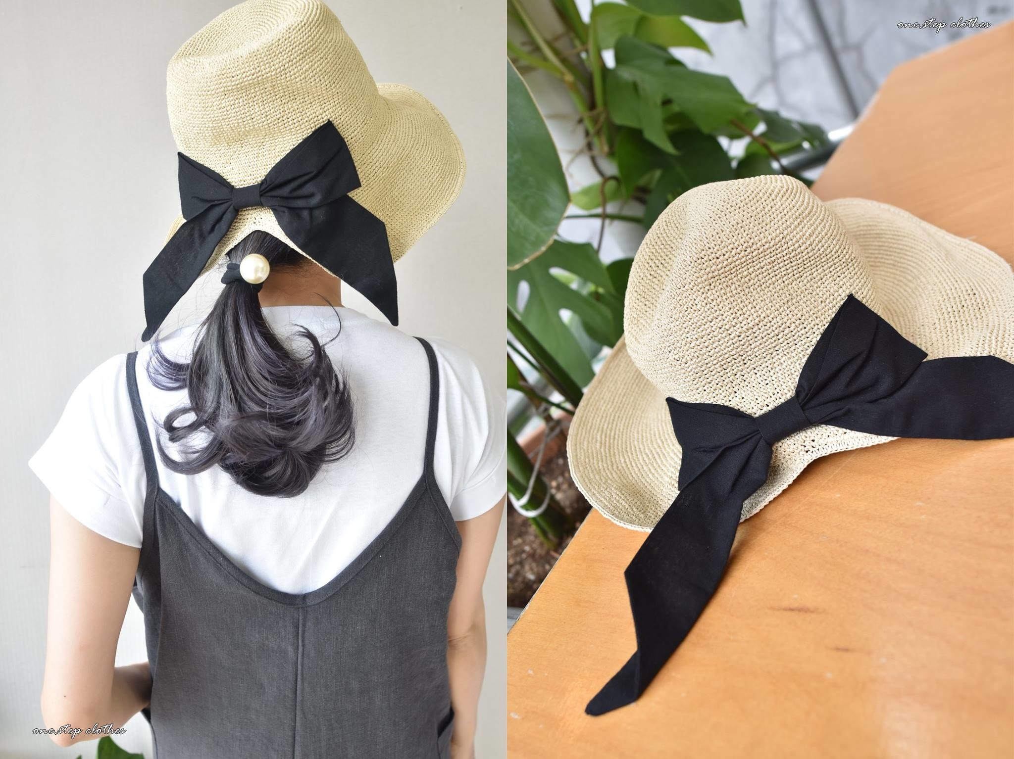 正韓氣質後蝴蝶結草編帽