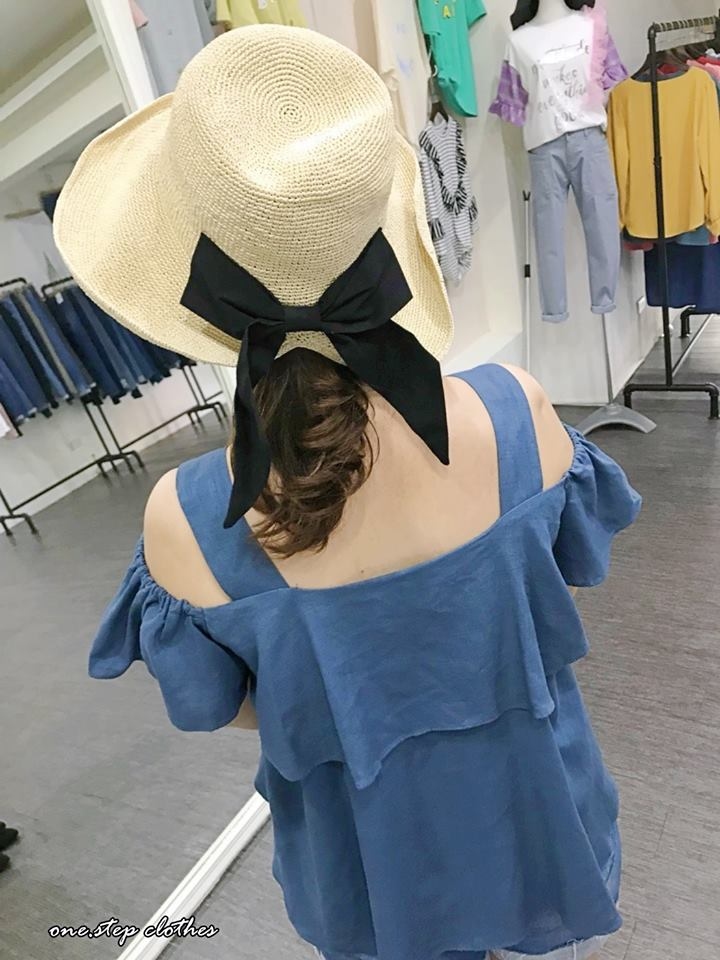正韓氣質後蝴蝶結草編帽