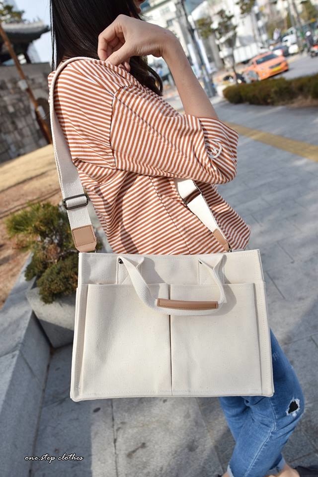 正韓簡約方格質感帆布包