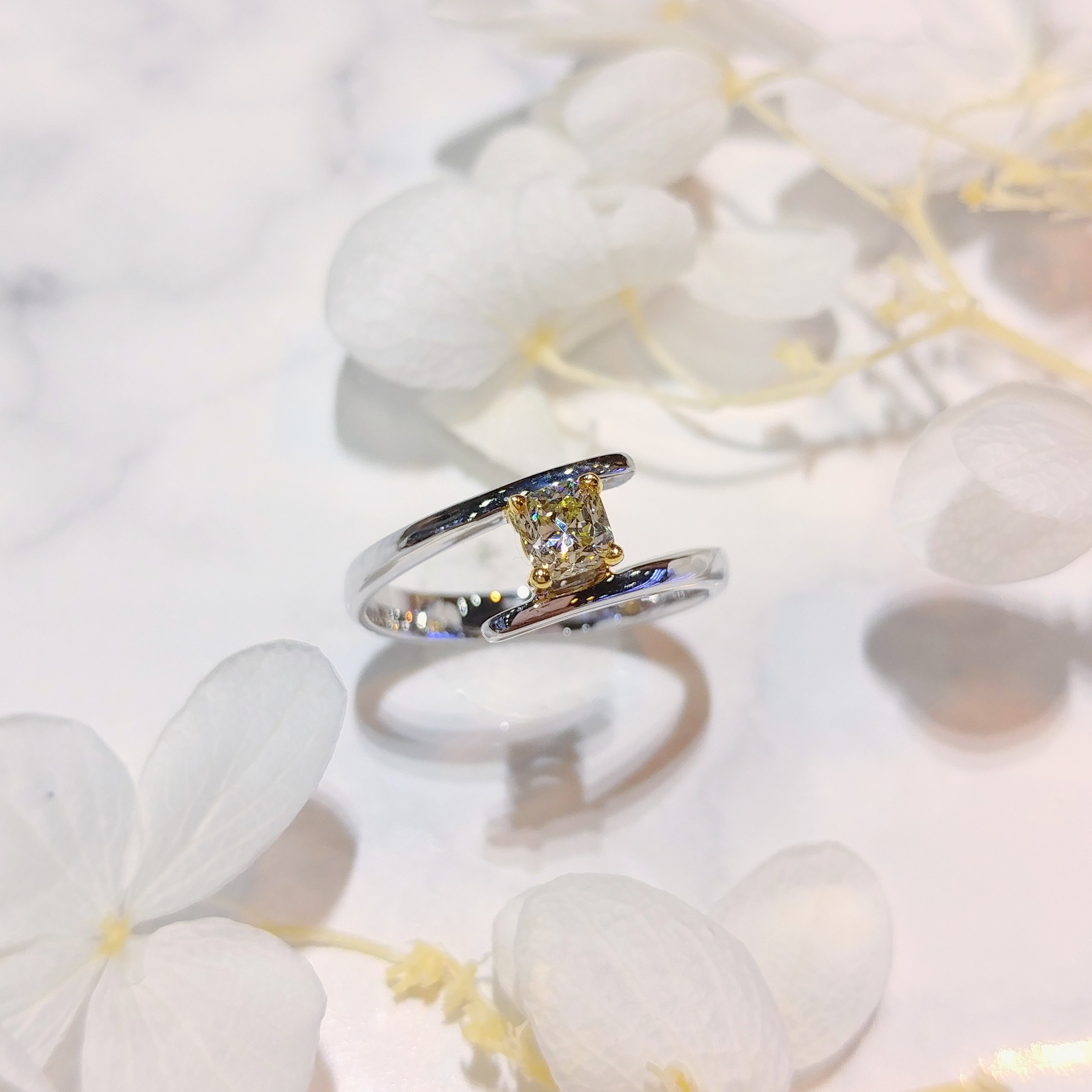 全新18K金【單粒37份方形彩黃鑽】戒指