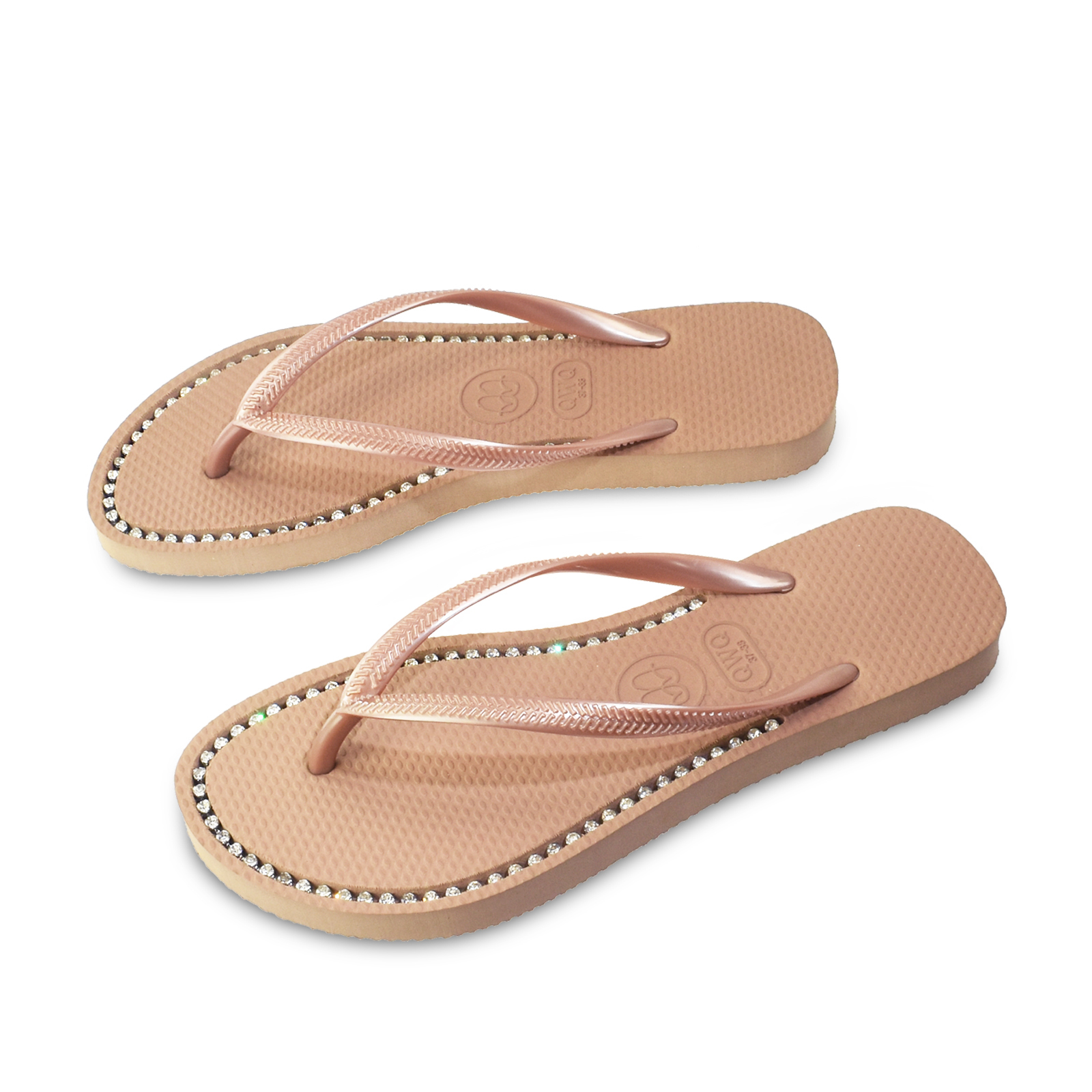 璀璨面鑽女款 薔薇金色夾腳拖鞋 國際知名水鑽元素 質感鑽鍊