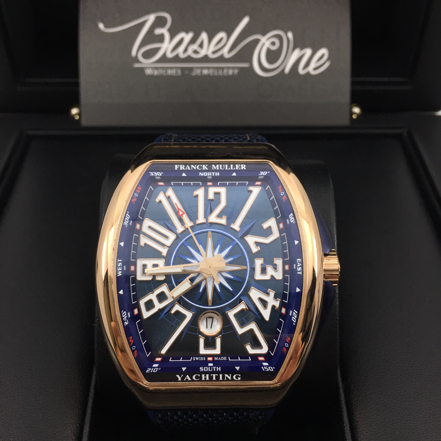 BRAND NEW FRANK MULLER V45 YACHTING BLUE ROSE GOLD FABRIC STRAP