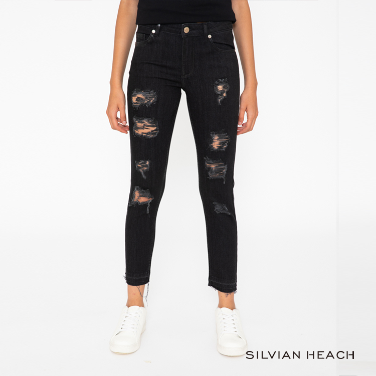 【SILVIAN HEACH】中腰膠痕刷破九分窄管牛仔褲 KIM