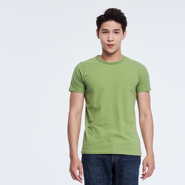 簡單素面圓領短袖蜜桃棉男T/芥末綠