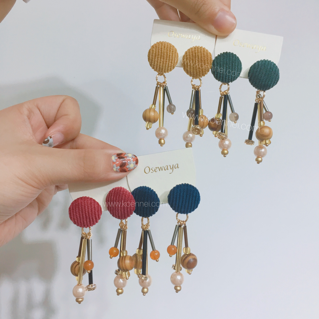 [網站限定優惠]日本燈芯絨珠珠耳環