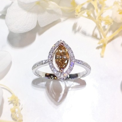 18K Gold 0.79ct Fancy Brown Marquise Cut Diamond Ring