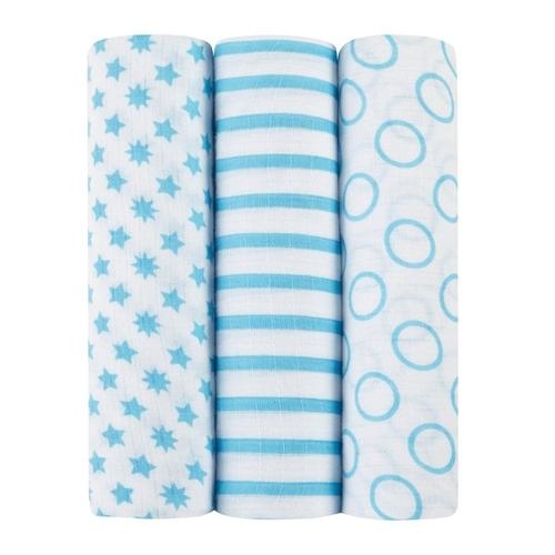 美國idealbaby 輕柔新生兒包巾(3入)-藍星星 IB103 【美國 aden+anais副牌】