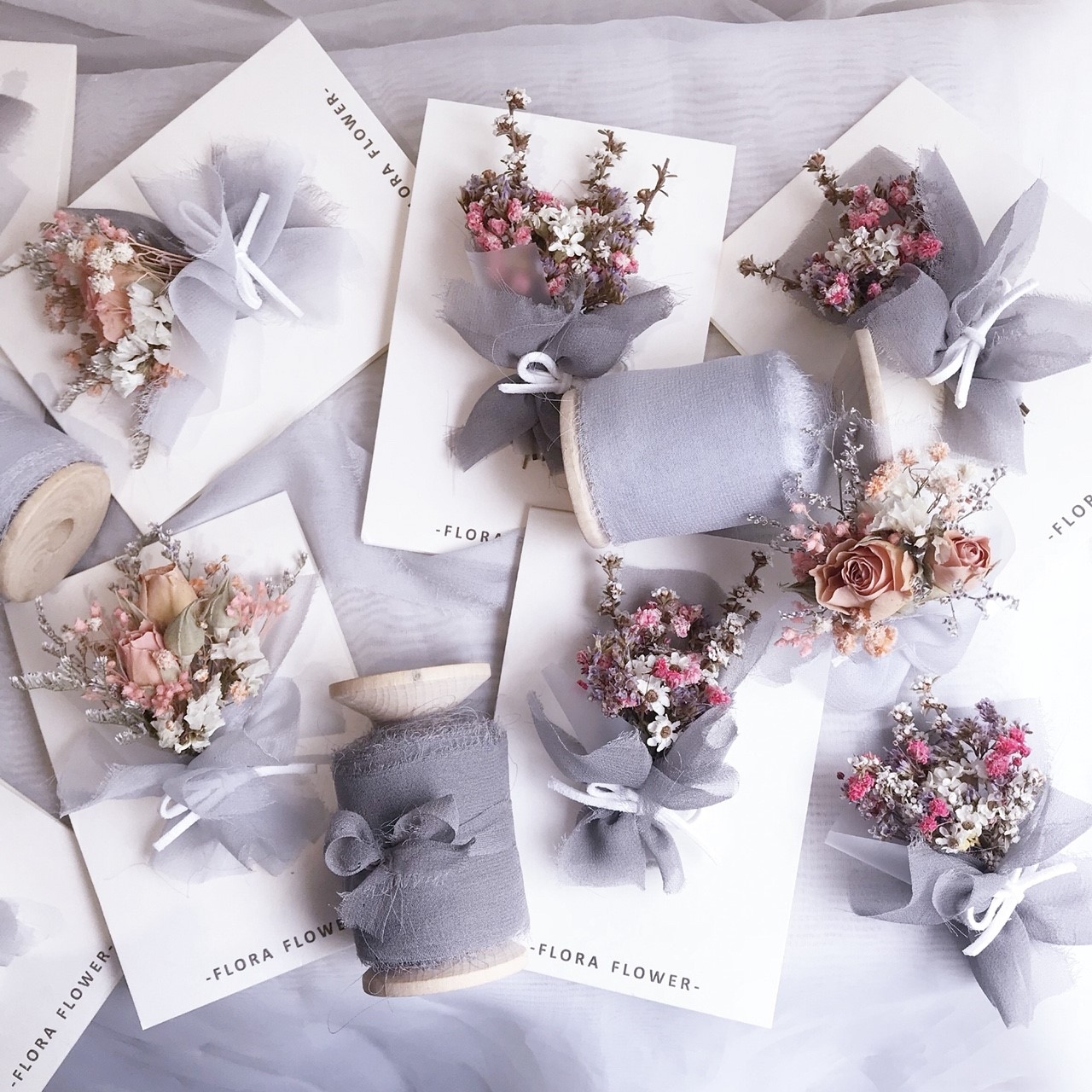 乾燥花卡片-絲絨緞帶