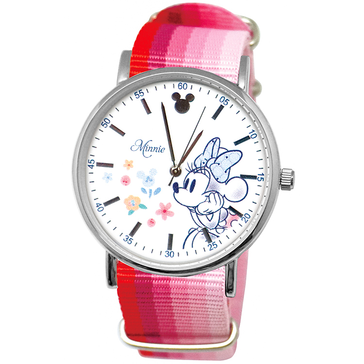 【迪士尼】90周年超薄銀河灰織帶手錶-俏麗米妮
