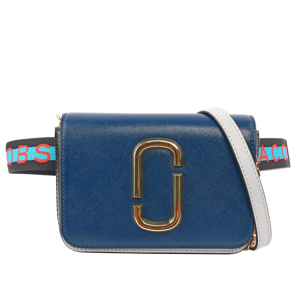 【MARC  JACOBS】防刮牛皮撞色Hit Shot多功能腰包(深藍)