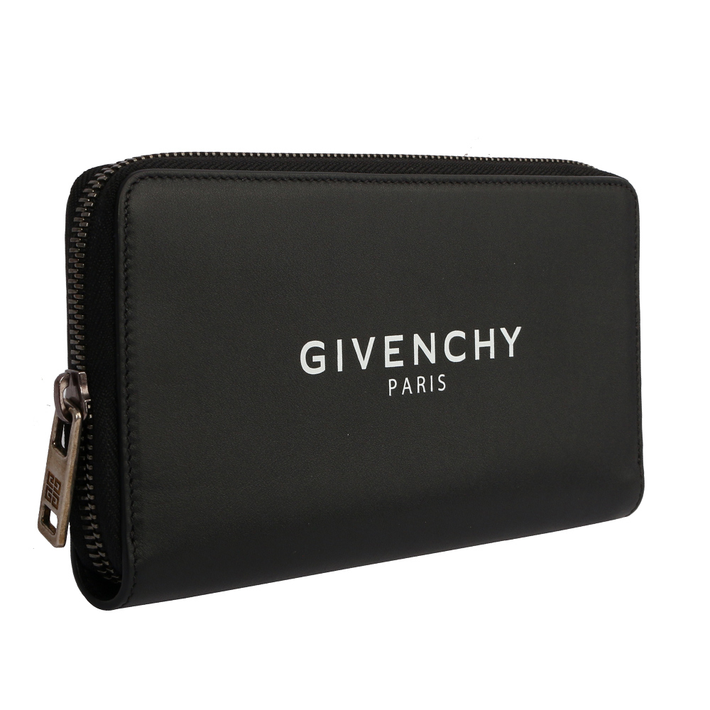 【GIVENCHY】 LOGO字母黑白塗鴉牛皮ㄇ型拉鏈長夾 BK600GK0AC 001