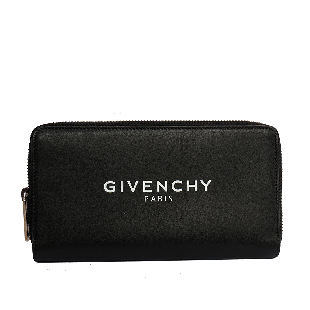 【GIVENCHY】 LOGO字母黑白塗鴉牛皮ㄇ型拉鏈長夾 BK600GK0AC 001