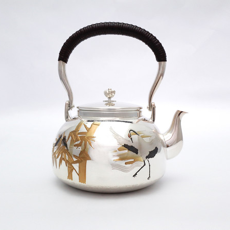 福介商店｜【大淵武則】梅蘭花鳥鶴銀壺0.85L