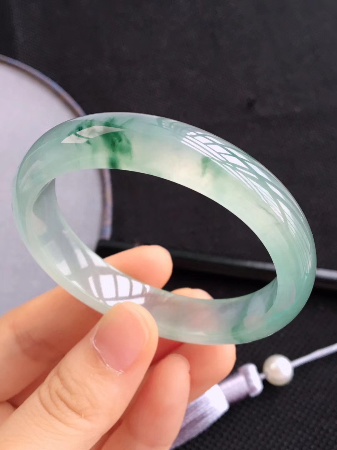 【已結緣】1012511 冰飄花寬邊高檔貴妃手鐲 53.3mm