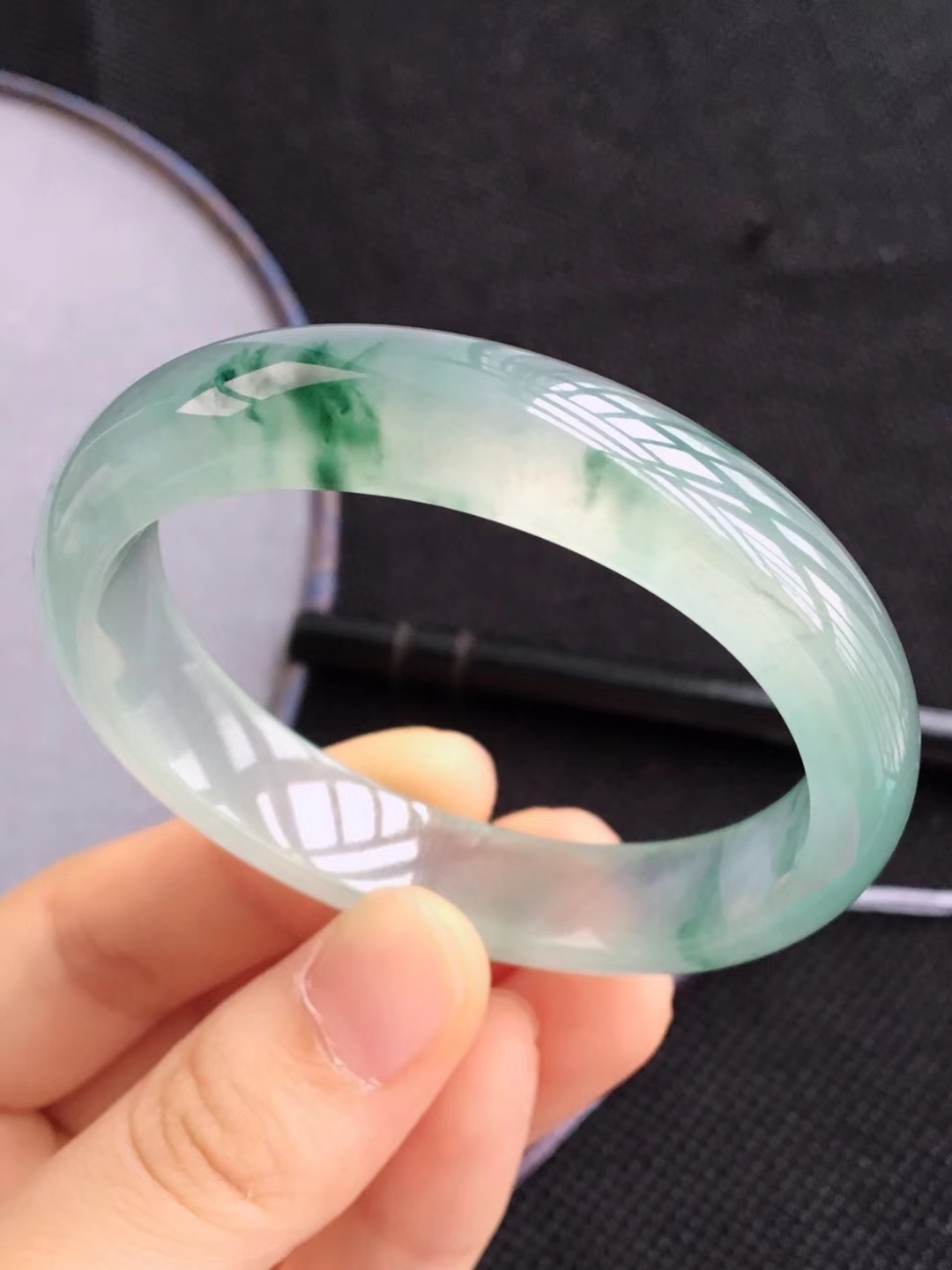 【已結緣】1012511 冰飄花寬邊高檔貴妃手鐲 53.3mm